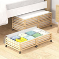 Bamboo Under Bed Storage Containers- Underbed Organizer with Wheels with Large Capacity Dust Bag,Sturdy Wood Rolling Under Be