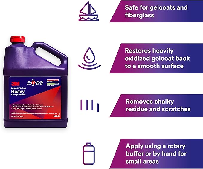 3M Perfect-It Gelcoat Heavy Cutting Compound, 36103, 1 Gallon, Fiberglass Oxidation Remover for Boats and RVs