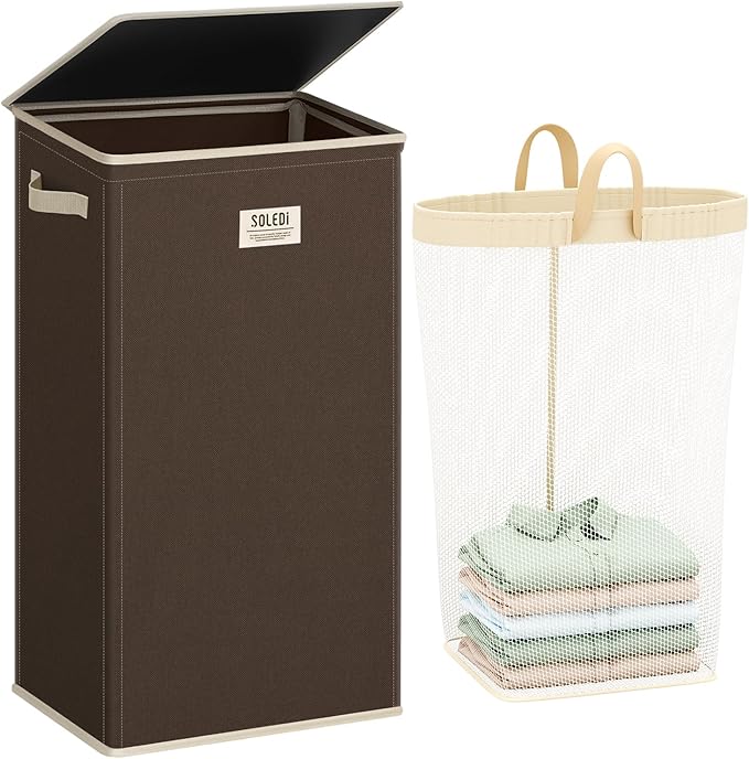 SOLEDI Laundry Hamper with Lid 100L Large & Tall Collapsible Laundry Basket, Clothes Hamper with Bag Removable Easy to Carry,