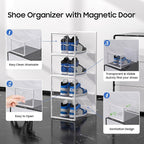 eWonLife Large Shoe Organizer Storage Box with Magnetic Door,12 Pack Clear Plastic Stackable Sneaker Containers for Closet, C