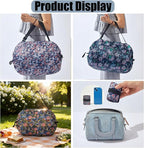 Foldable Reusable Tote Bags - Thickened 210D Nylon Waterproof Grocery Shopping Bag with Zipper & Adjustable Strap