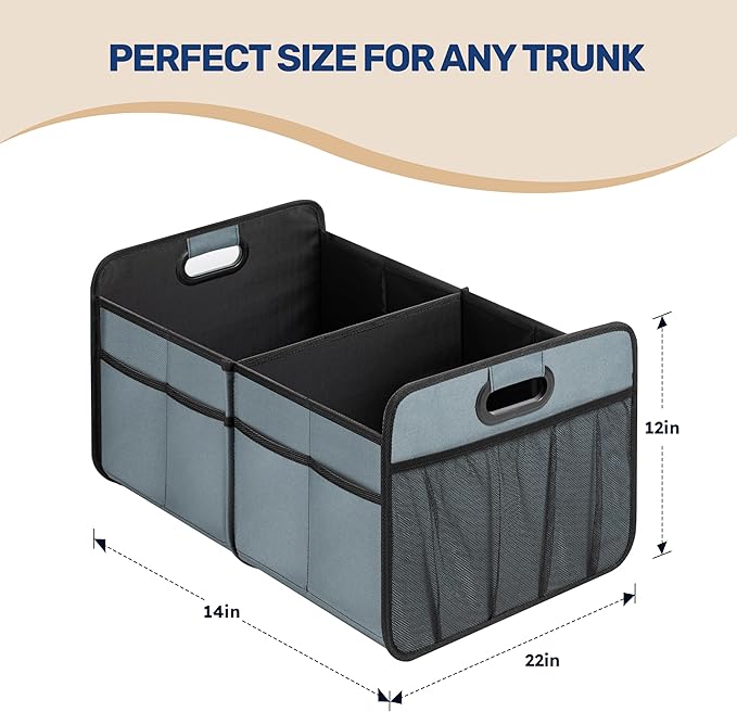 YSSOA Trunk Organizer for Car/SUV/Truck, Collapsible 2 Compartment Automotive Storage Box, 600D Waterproof Oxford Polyester