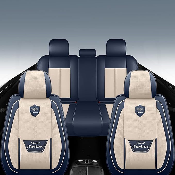 LINGVIDO Car Seat Covers Full Set (5 Seats) - Premium Perforated Nappa Leather, Waterproof Shield, Omni-Adapt Fit SUVs Sedans