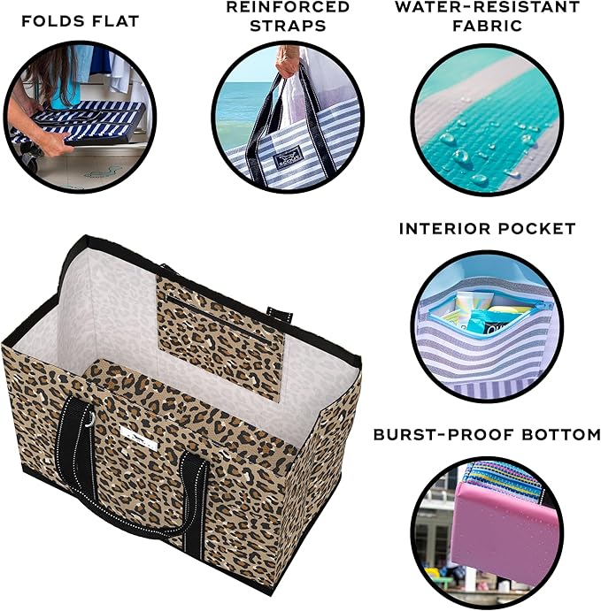 SCOUT Original Deano Tote Large - Durable Lightweight Open Top Beach, Pool & Lake Bag, Inside Zip Pocket, Folds Flat