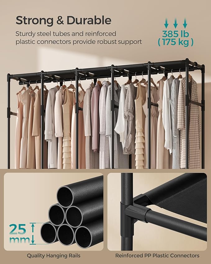 SONGMICS Wardrobe Closet, 83.5 Inch Large Capacity Portable Closet, Clothing Rack, 25 mm Dia,Thick Steel Tubes, Clothes Organ