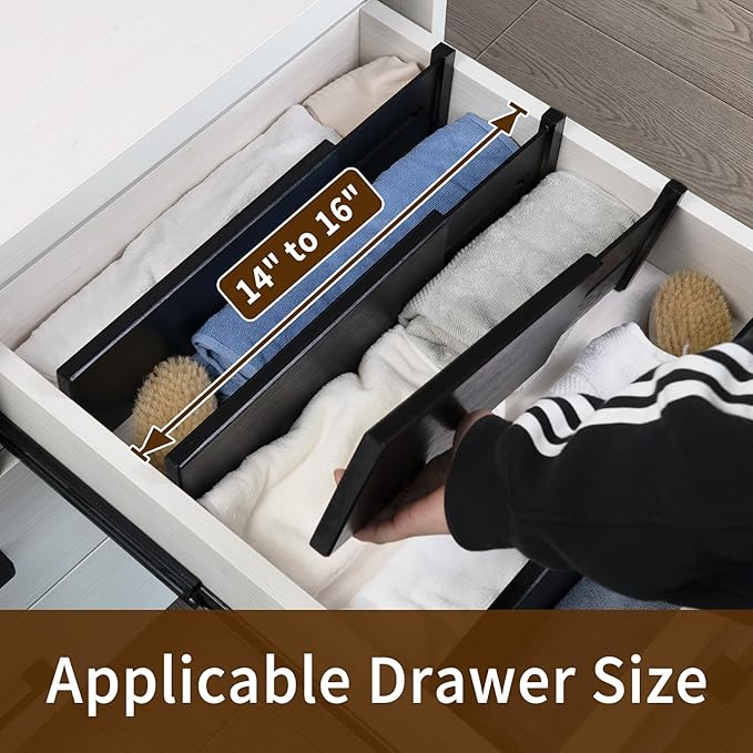 Utoplike Bamboo Dresser Drawer Dividers, 4'' High Adjustable Drawer Organizers for Clothing, Spring Loaded, Works in Kitchen,