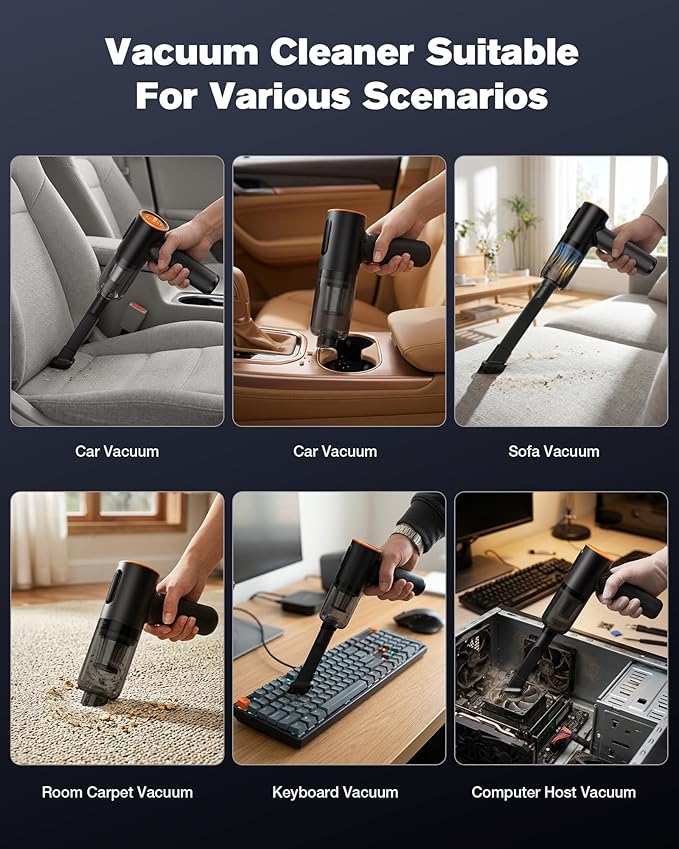 Car Vacuum Cleaner, 20000Pa Suction Power Handheld Vacuum Cleaner, 4-in-1 Portable Car Vacuum with 2 Suction Modes, Cordless 
