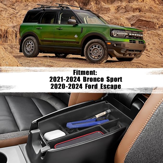 Center Console Organizer Tray Compatible with Ford Escape 2020-2026 and Bronco Sport 2021-2026 Armrest Storage Box Secondary Insert Storage Tray Interior Accessories