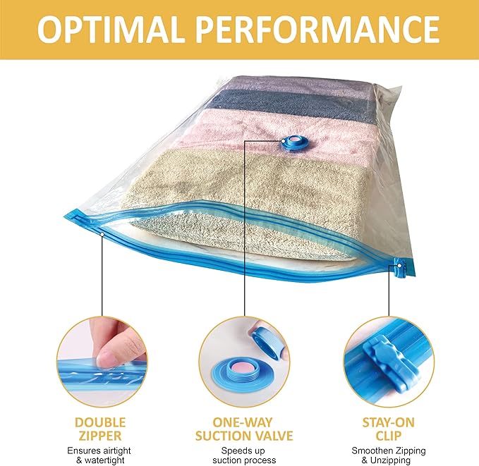 Roomimaster Vacuum Storage Bags, Vacuum Seal Space Saver Bags for Clothing, Travel Lugggage, Carry-on, Blankets, Comforters, 