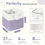 FinishingBo Large 11x11 Inch Cube Storage Bins with Cotton Handles for Closet, Shelves, Clothes, Towel (White/Purple-6 Pack)