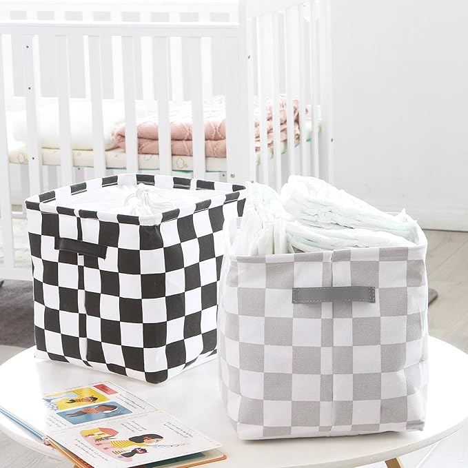 Hinwo 3-Pack Cubic Organizer Shelf Bins, Canvas Fabric Storage Baskets with Handles, 22L/5.8-Gal Square Storage Bins, Cubes, 