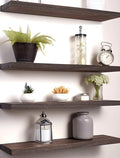 PHPH 24 Inch Wood Floating Shelves for Wall, Wooden Wall Shelves for Bedroom, Set of 4 Brown