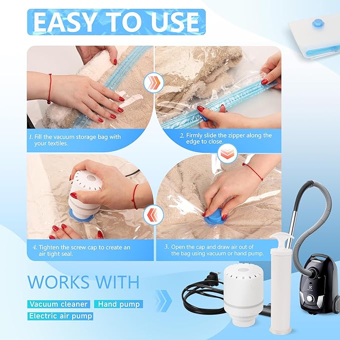 6 Pack XXL Jumbo Vacuum Storage Bags with Electric Air Pump, Space Saver Bags,Compression for Comforters and Blankets,Duvets,