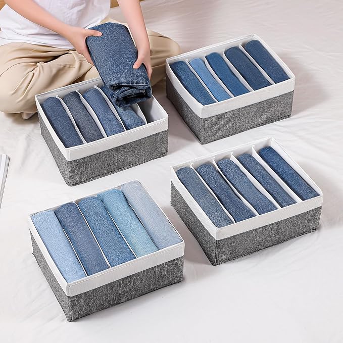 Jeans Drawer Organizers for Clothing,5 Grids Compartment Wardrobe clothes organizer,Fabric Washable Closet Organizers and Sto