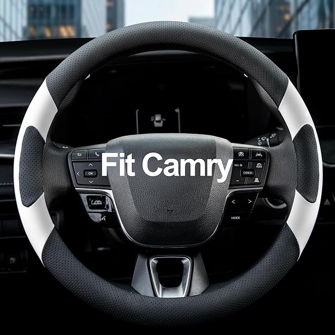 West Llama Customized Auto Car Steering Wheel Cover for Toyota Camry Rav4 Corolla Highlander (Black+White)