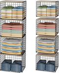 4PCS Wider Closet Organizers and Storage, Stackable Closet Shelf Organizer Storage Bins with Wood Top for Sweaters Jeans, Clo