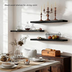 ROGMARS Black Wooden Floating Shelves for Wall 36 Inches Long,Rustic Solid Wood Farmhouse Wall Shelves with Invisible Bracket