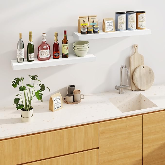 Fun Memories Floating Shelves for Wall, 36Inch Floating Shelves Set of 2, Hanging Shelf with Invisible Brackets, Bathroom She