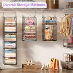6 Tier Hanging Closet Organizers and Storage Stackable Hanging Closet Shelves with 4 Hooks 2 Adjustable Dividers, Wire Storag