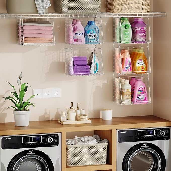 3-Pack Extra-Tall 13.6'' Hanging Laundry Basket Organizer, Foldable Wire Shelf with 360° Rotating Hooks & Reinforced Height -