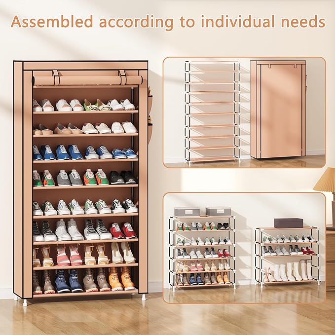 Laiensia 9-Tier Vertical Shoe Rack Organizer, Space Saving Shoe Storage Organizer, Non-Woven Cover Shoe Shelf Holds 36-45 Pai