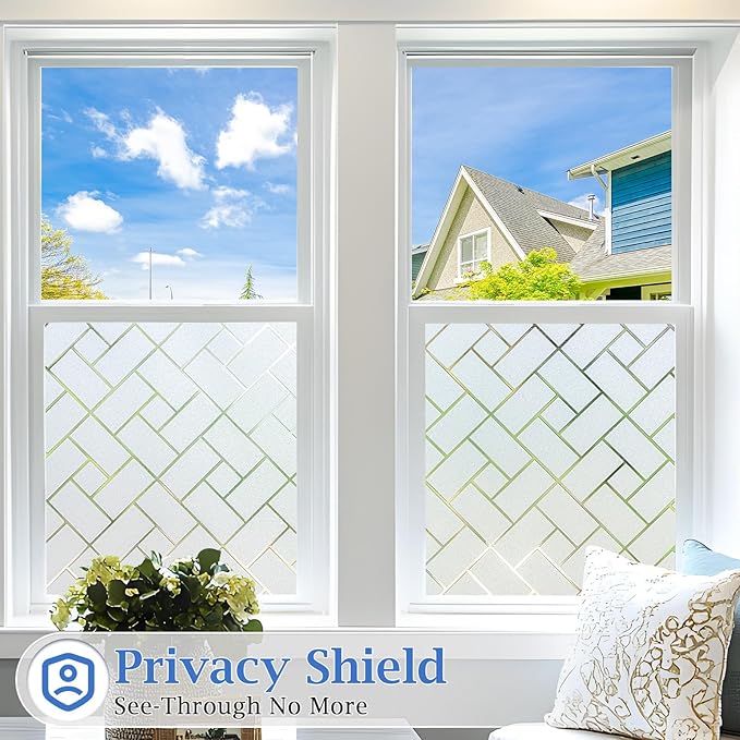 Coavas Frosted Window Privacy Film Static Cling Non-Adhesive for Glass Windows, Heat Control UV Blocking Sun Blocking Anti Glare, Day and Night Bathroom Home Office Cover, 35.4"x118"