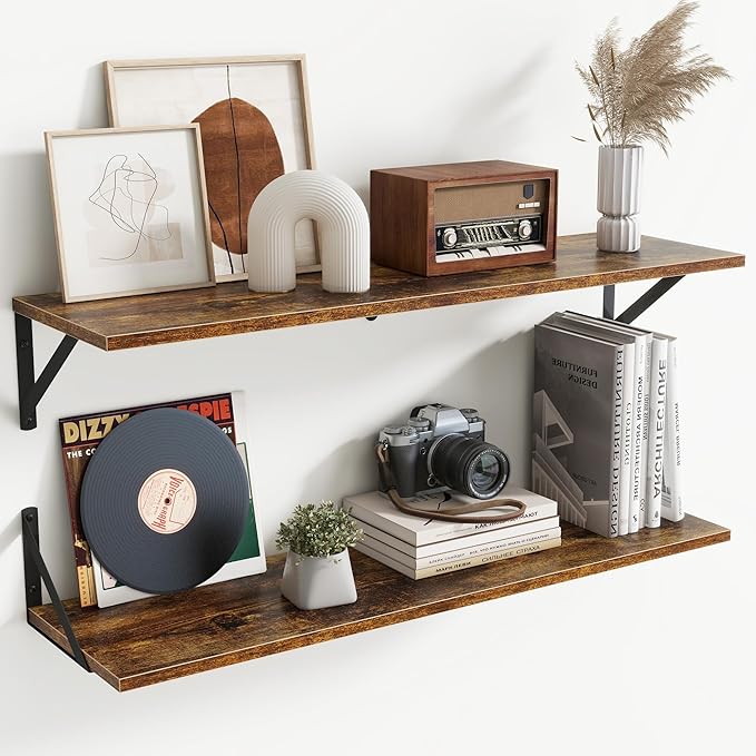 Deep Floating Shelves for Wall,36Wx8D Wall Mounted Shelves Set of 2,Wall Storage Floating Shelf with Sturdy Metal Brackets fo