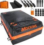 Mockins 30 Cu.Ft. All-Weather Rooftop Cargo Carrier Bag | 60"x43"x20" Soft-Shell Vinyl Roof Cargo Bag for Top of Car, SUV, Truck & Large Vehicles with Accessories | Car Top Carrier Without Roof Rack