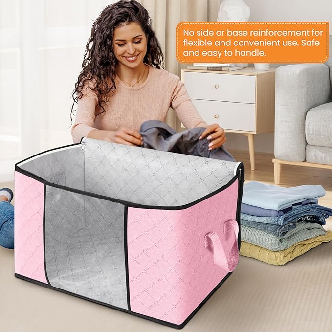 Fab totes 24 Gallons Clothes Storage, Foldable Thick Fabric Blanket Storage Bags, Containers for Organizing Bedroom, Closet, 