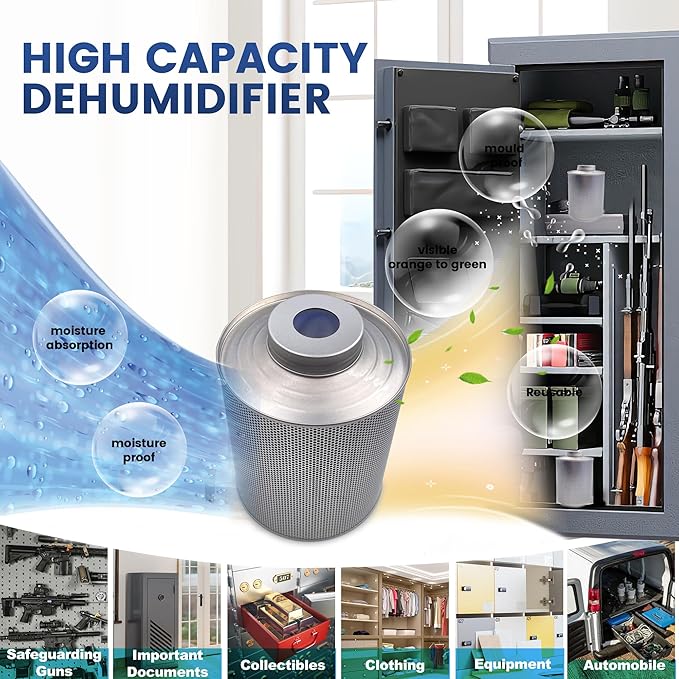 800 Gram Gun Safe Dehumidifier, 6 Pack of 1.77 LBS Rechargeable Dehumidifier Blue to Pink Silica Gel Desiccant Moisture