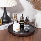 Round Decorative Tray Wood Bathroom Counter Organizer Farmhouse Kitchen Decor Wooden Riser for Soap Dish, Perfume, Candle, Sp