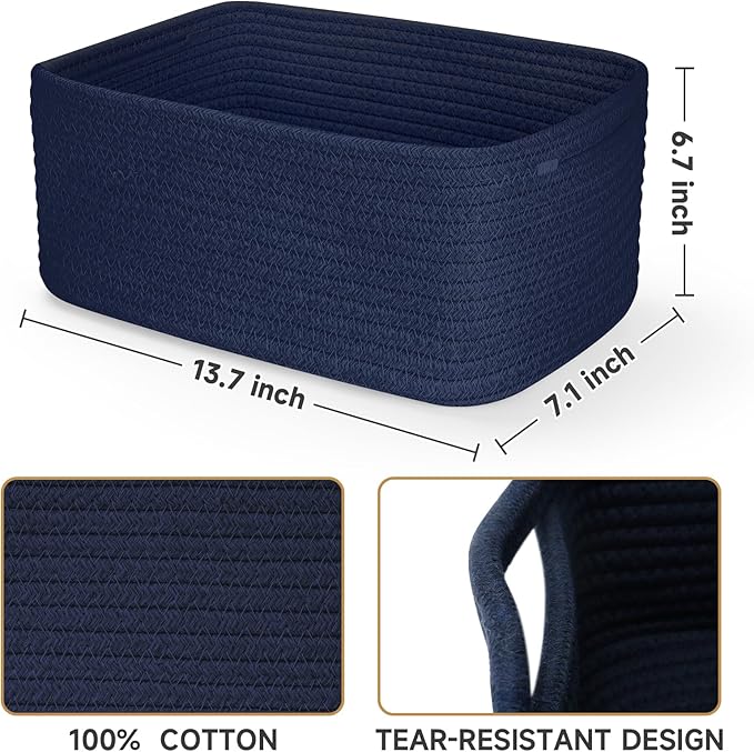 3-Pack Storage Baskets for Organizing | Woven Shelf Toy Basket | Rope Baskets for Gifts Empty | Closet Organizer Bins with Ha