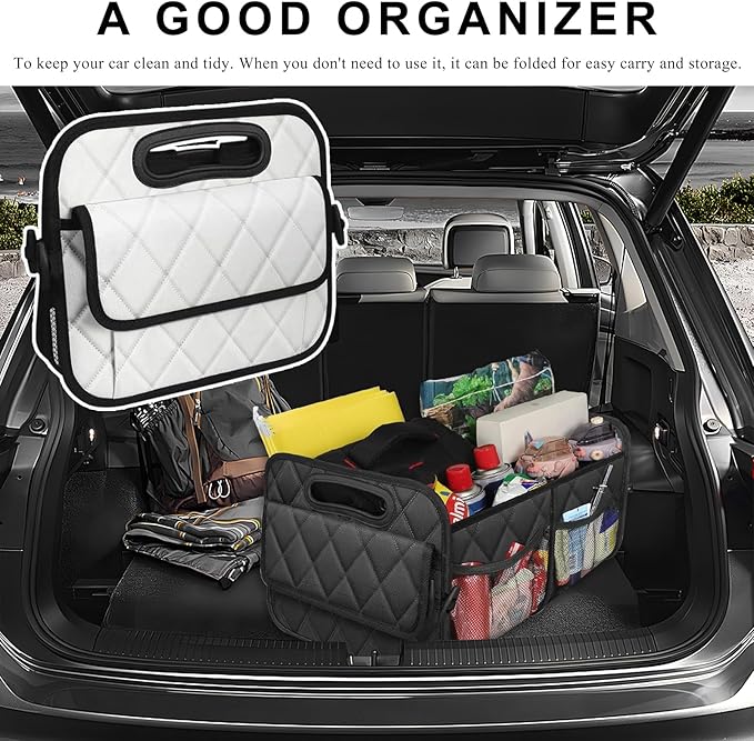 Car Trunk Organizer, Collapsible Auto Storage Box with Multi Pockets, Waterproof Oxford Cargo Organizer with Reinforced Handle