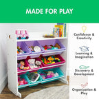 Humble Crew Toy Storage Organizer with 9 Removable Storage Bins for Kids Playroom, 3-Tier with Top Shelf Toddler Toy Organiza