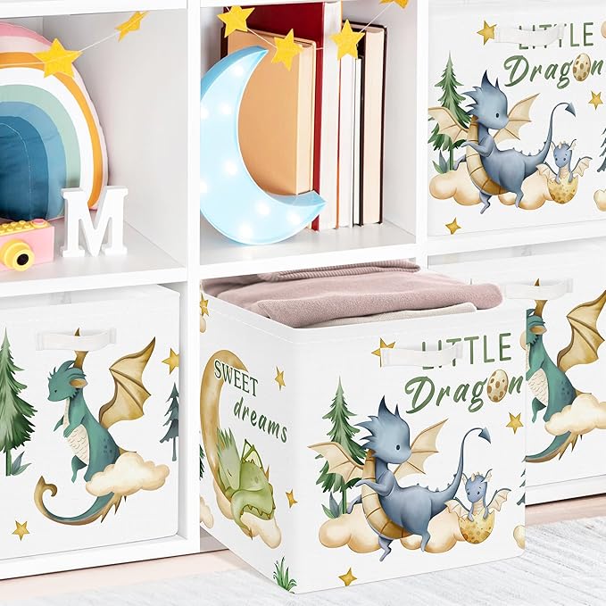 Clastyle 3 pcs Dinosaur Cube Storage Unit Boxes Volcano Kallax Box for Shelves Parents Storage Baskets for Book Clothes Toy O