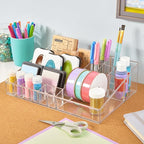 STORi Audrey Clear Vanity Makeup Organizer | 15-Compartment Holder for Brushes, Eyeshadow Palettes, & Beauty Supplies | Stack