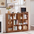 Joaxswe 12 Cube Storage Organizer, 41" Wide Large Bookshelf with Curved Edge, Wood Floor Standing 3-Tier Cubby Bookcase w/Bas