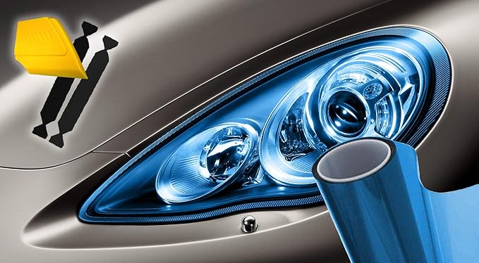 VViViD Air-Tint Extra-Wide Headlight Taillight Vinyl Tint Wrap 16 Inch x 48 Inch Roll Including Yellow Detailer Squeegee & 2X Black Felt Edge Decals (Blue)