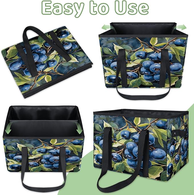 Reusable Grocery Bags Heavy Duty Shopping Bags Foldable Large Tote Bags with Long Handles & Hard Bottom