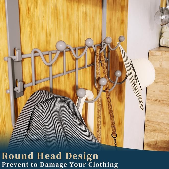 Consumest Over The Door Hooks Organizer - Extra Long Door Hanger with 9 Coat Hooks & 2 Mesh Basket, Back Storage Organizer Ha