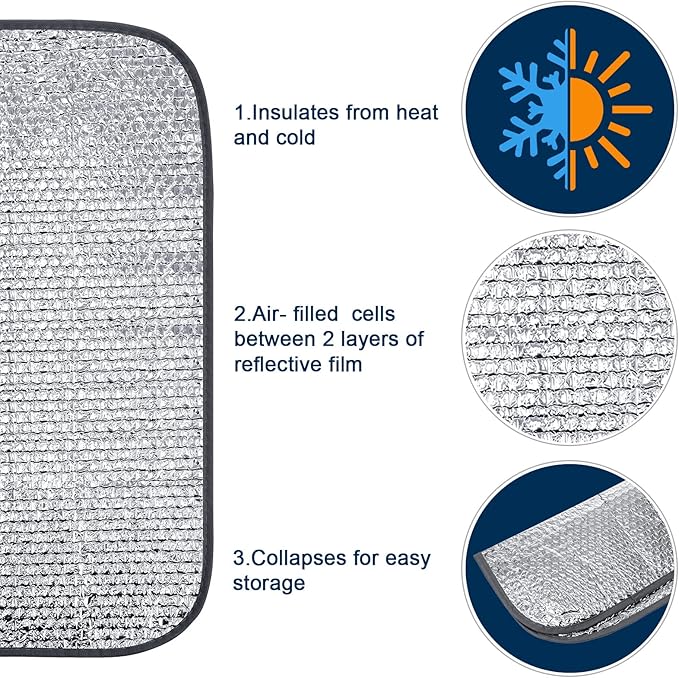 Frienda Rv Window Reflective Insulation Roll 16inch*2ft Double Aluminum Foil Heat Bubble Thermal Window Shade Door Cover Blackout for Garage Roof Travel Camper Skylight Shield