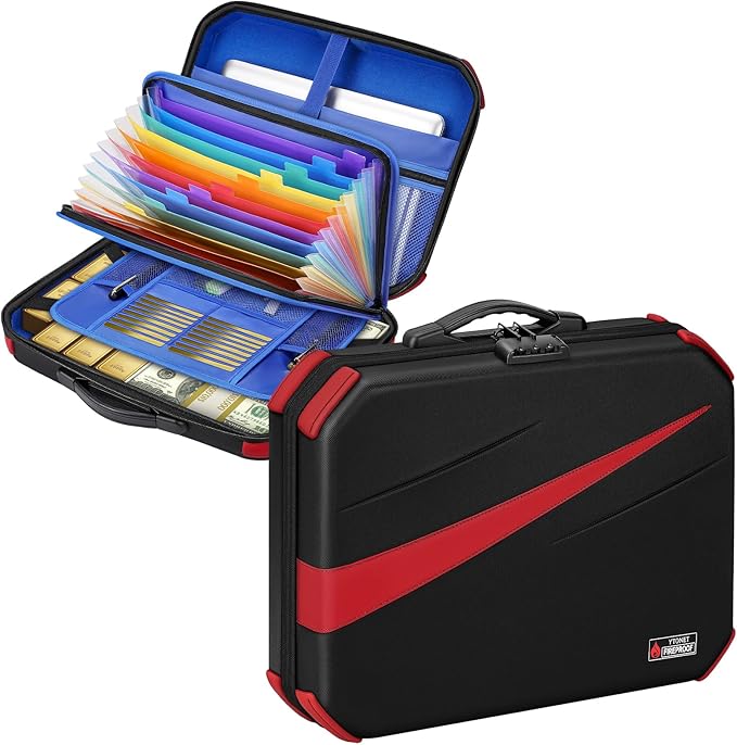 Ytonet Accordion File Organizer, Hard Case Document Box with Combination Lock, Important Document Organizer with Removable Fi