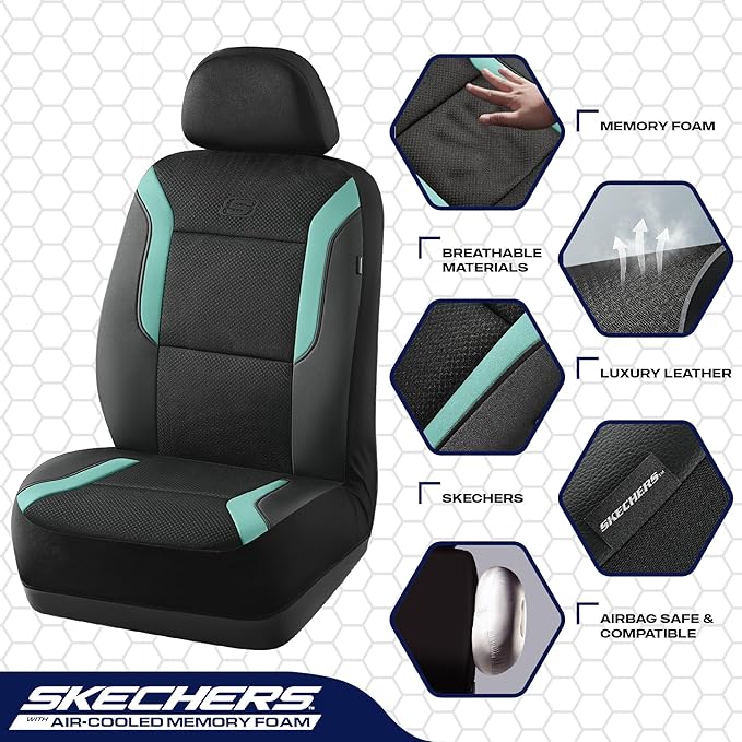 Skechers Memory Foam Car Seat Covers, Air Cool Mesh Thick Seat Covers, Car Seat Full Sets, Airbag Compatible, Automotive Comf