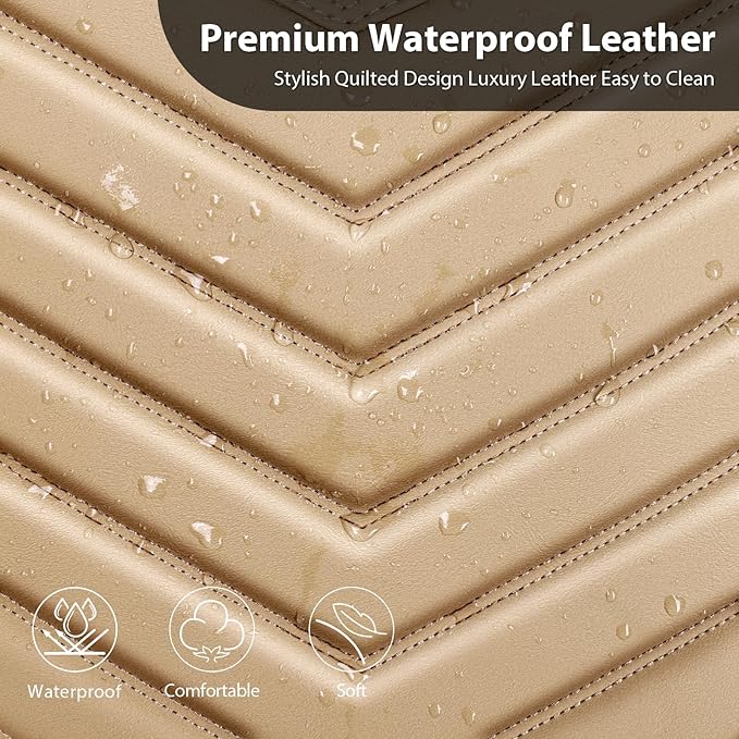 CAR PASS 3D Foam Faux Leather Car Seat Covers Full Set,Waterproof Tan Leather Seat Cover for Cars,Luxury Universal Fit Anti-S