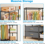 Ulif F3 Heavy Duty Clothes Rack（With Fabric Drawers）Freestanding Clothing Racks for Hanging Clothes，Adjustable Closet Organiz