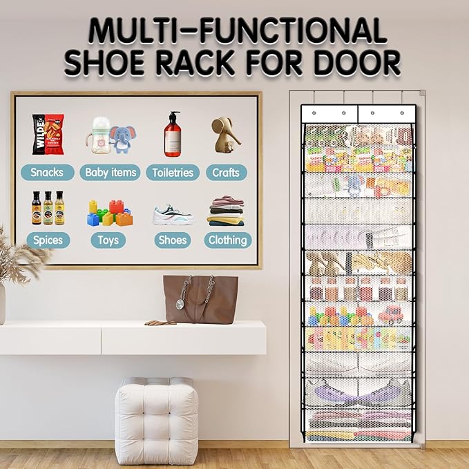 Kotkn Over The Door Shoe Organizer with 12 Large Breathable Pockets - Durable Hanging Storage for the Entire Family's Shoes (