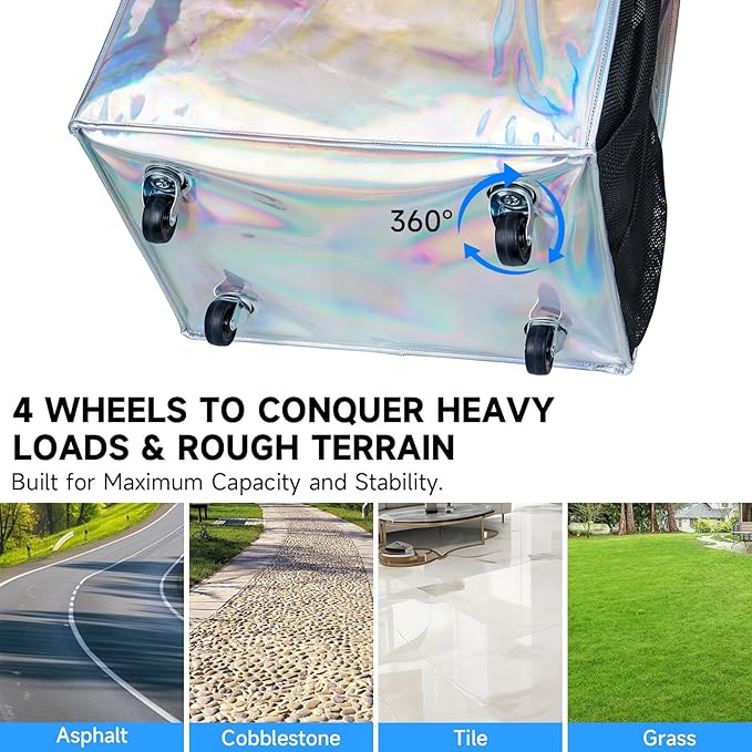 Reusable Grocery Bag On Wheels, Foldable Shopping Trolley with Enhanced Stability Wheels, Water Resistant, 6 Pockets & 3-Way Carry for Outdoor, Camping, Small, Gradient Silver