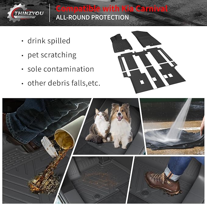 Floor Mats Compatible with 2022-2025 2026 Kia Carnival 8 Seater MPV No Hybrid&Prestige Trunk Liner Cargo Liner Cargo Mat 2024 Carnival Accessories (Floor Mats+Trunk Mat+Backrest Mats)