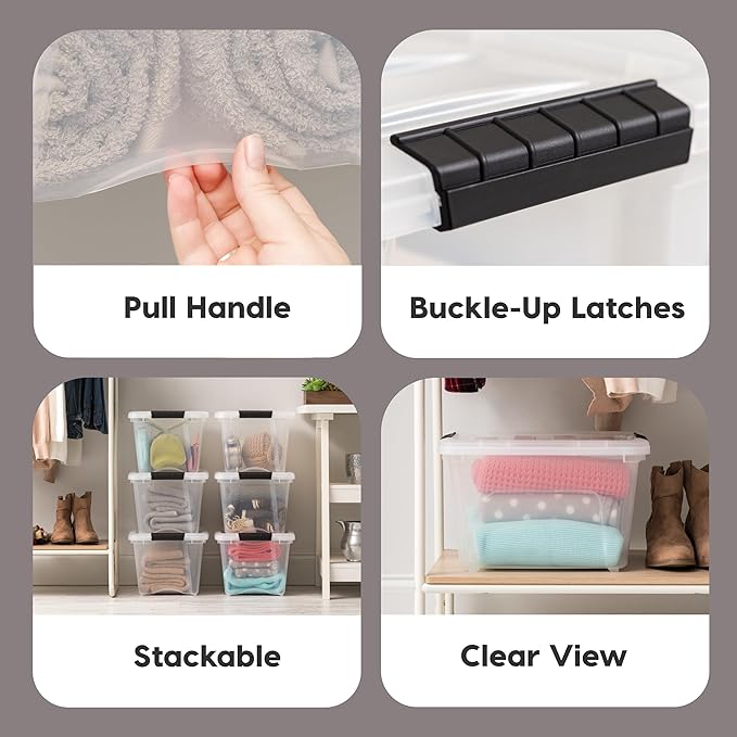 IRIS USA 19 QT Plastic Storage Box with Lid and Latches - 6 Pack - BPA-Free, See-Through Organizing Solution, Durable Nestabl