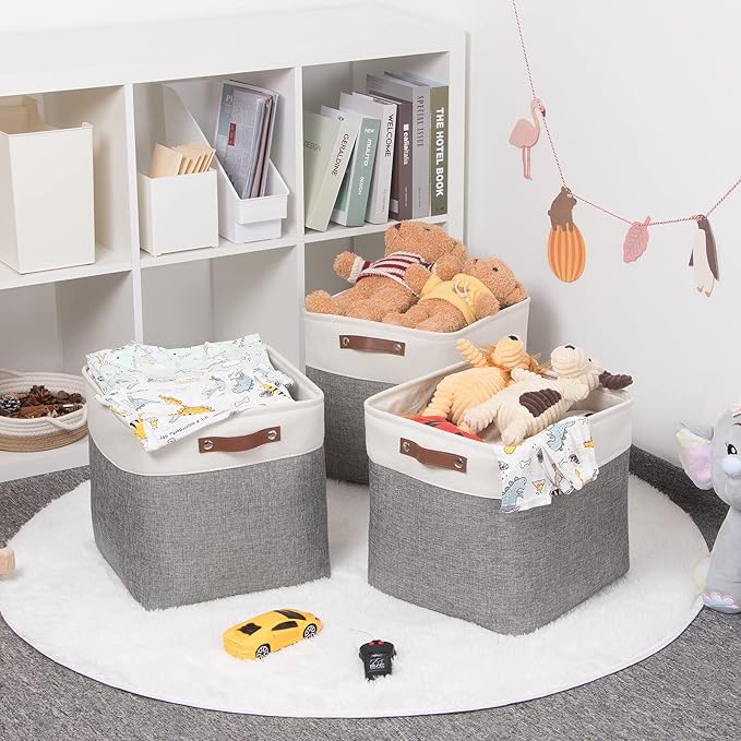 HNZIGE Storage Foldable Storage Baskets Cubes Set(3 Pack) Fabric Bins for Shelves,13 Inch Storage Basket for Organizing with 